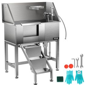 VEVOR 34" Pet Grooming Tub Stainless Steel Dog Wash Station Pet Washing Station and Dog Bath Tub Water-Resistant Grooming Tub for Dogs with Remov