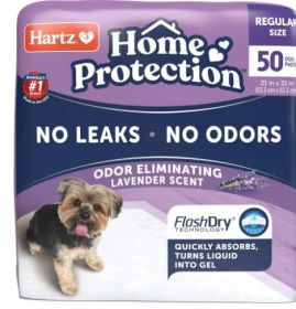 Hartz Home Protection Lavender Scent Odor-Eliminating Dog Pads, Regular Size, 21 in x 21 in, 50ct