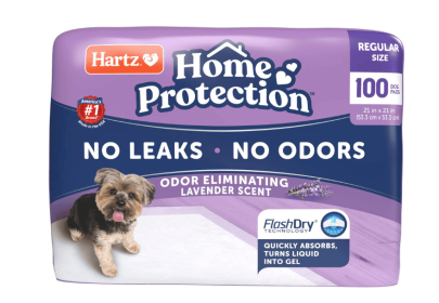 Hartz Home Protection Lavender Scent Odor-Eliminating Dog Pads, Regular Size, 21 in x 21 in, 100ct