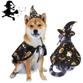 New Halloween printing wizard cloak set pet dog cat hat set jewelry (Color: Hat+Cloak, size: M)